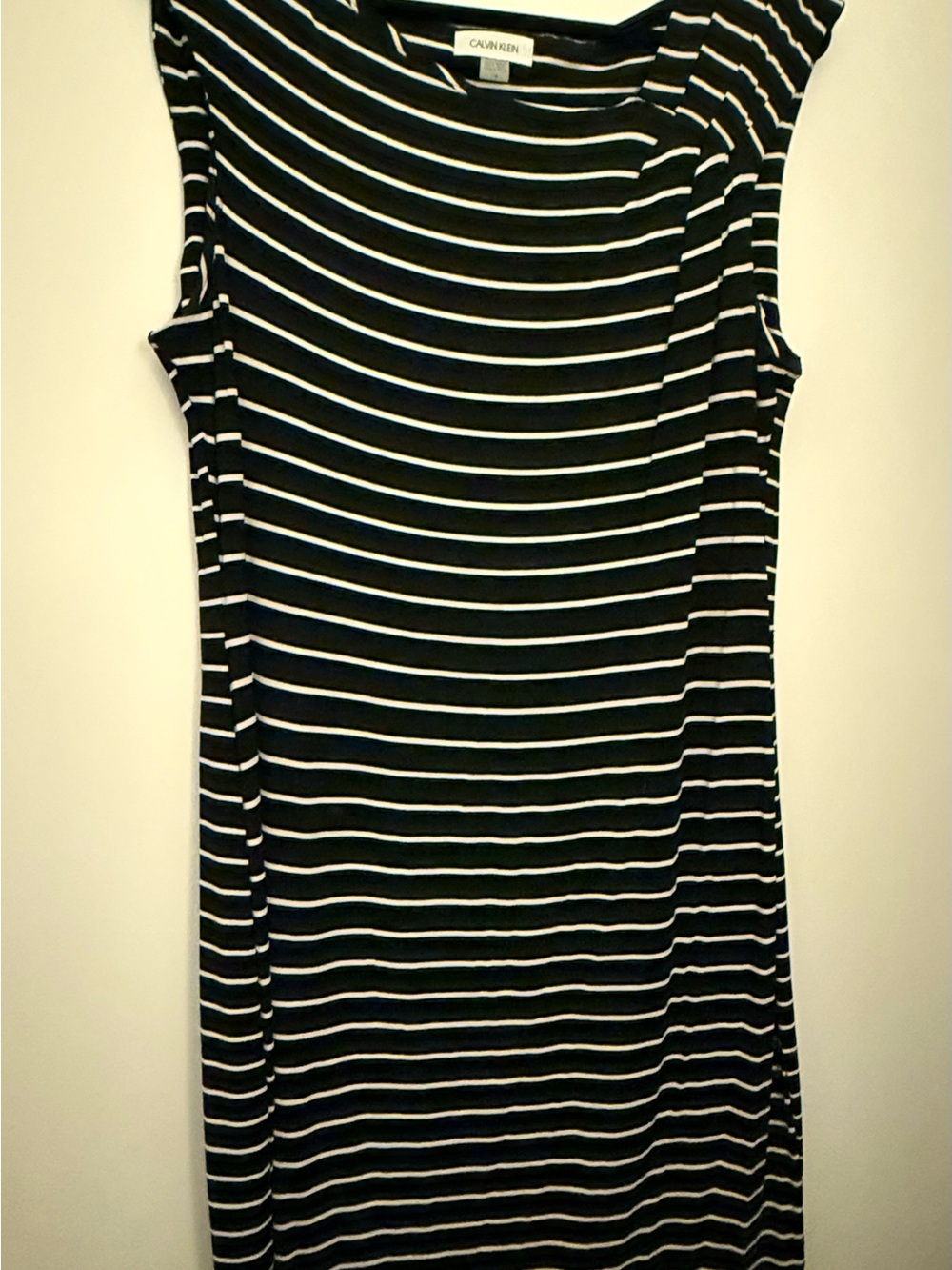 Calvin Klein Black & White Striped Midi Dress
